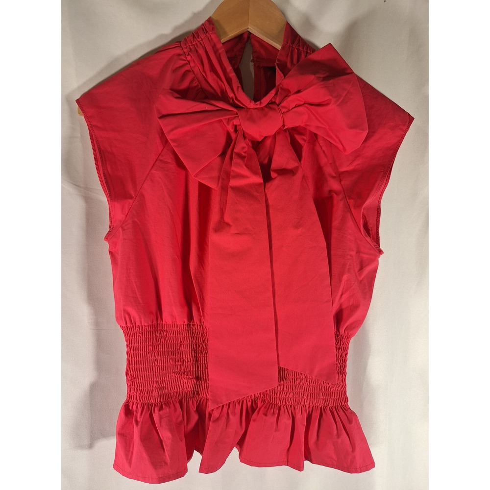 Zara Pink Poplin Bow Top Smocked Peplum Sleeveless High Neck‎ Blogger Fav Medium